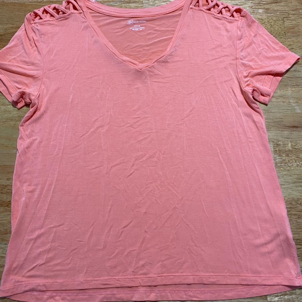 Soft Tee from Walmart, Medium, soft coral color.